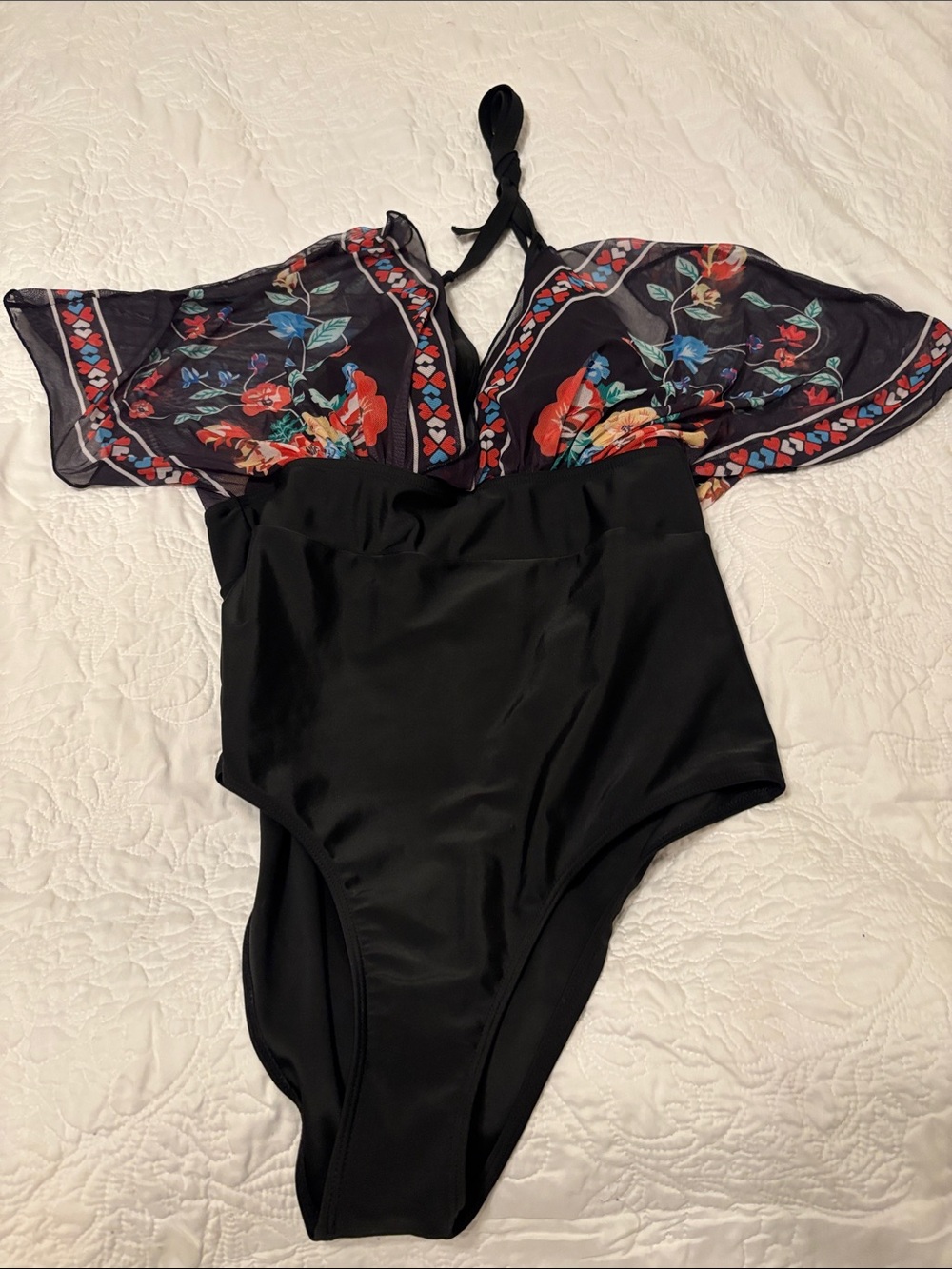 Black Floral Accent women’s One-Piece Swimsuit